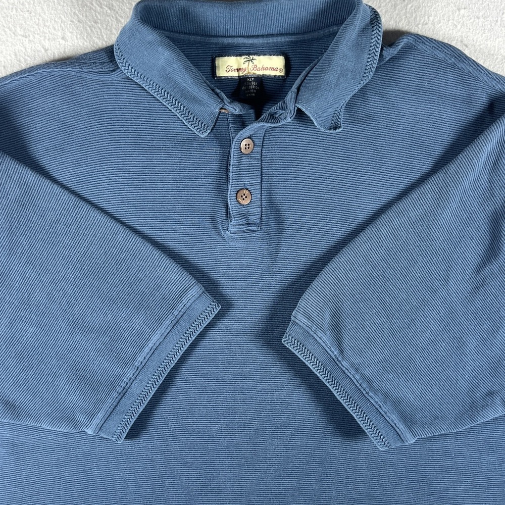 Tommy Bahama Mens Short Sleeve Silk Cotton Polo Shirt Ribbed Blue Size XLT